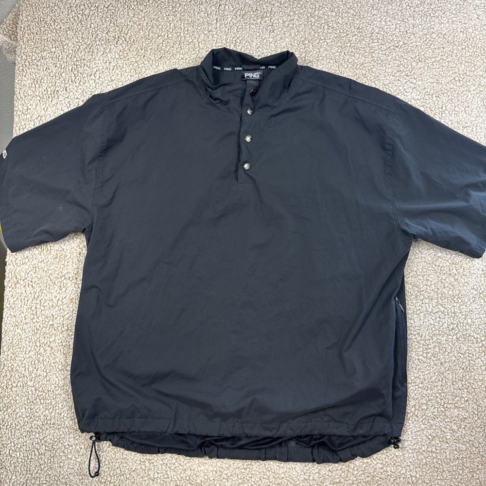 PING Waterproof Golf Jacket Mens XL Black 1/4 Button Up Rain Jacket Coat